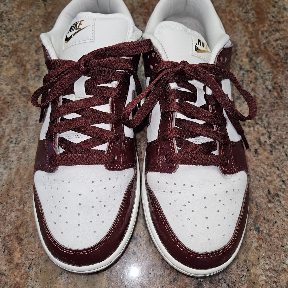 Nike Dunks Low Lx White and Burgundy Sneakers Glossy Dark Team Red Croc Size 9 - Picture 6 of 12